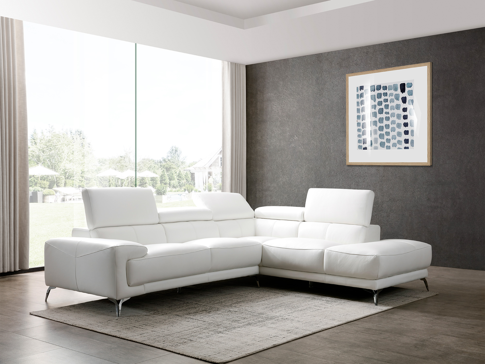 Fabiola Sectional Whiteline Modern Living, White Leather Contemporary Sectional