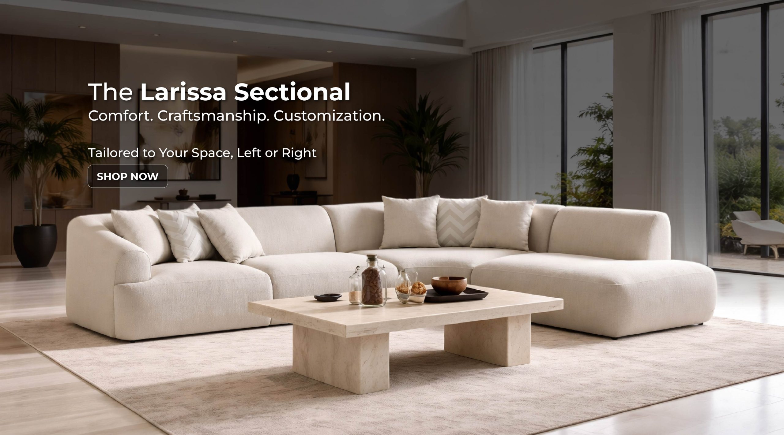 Larissa Sectional sofa styled in a modern living space available in left or right facing configurations from Whiteline Modern Living